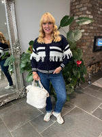 Navy Fringed Stripe Cardigan Fiona